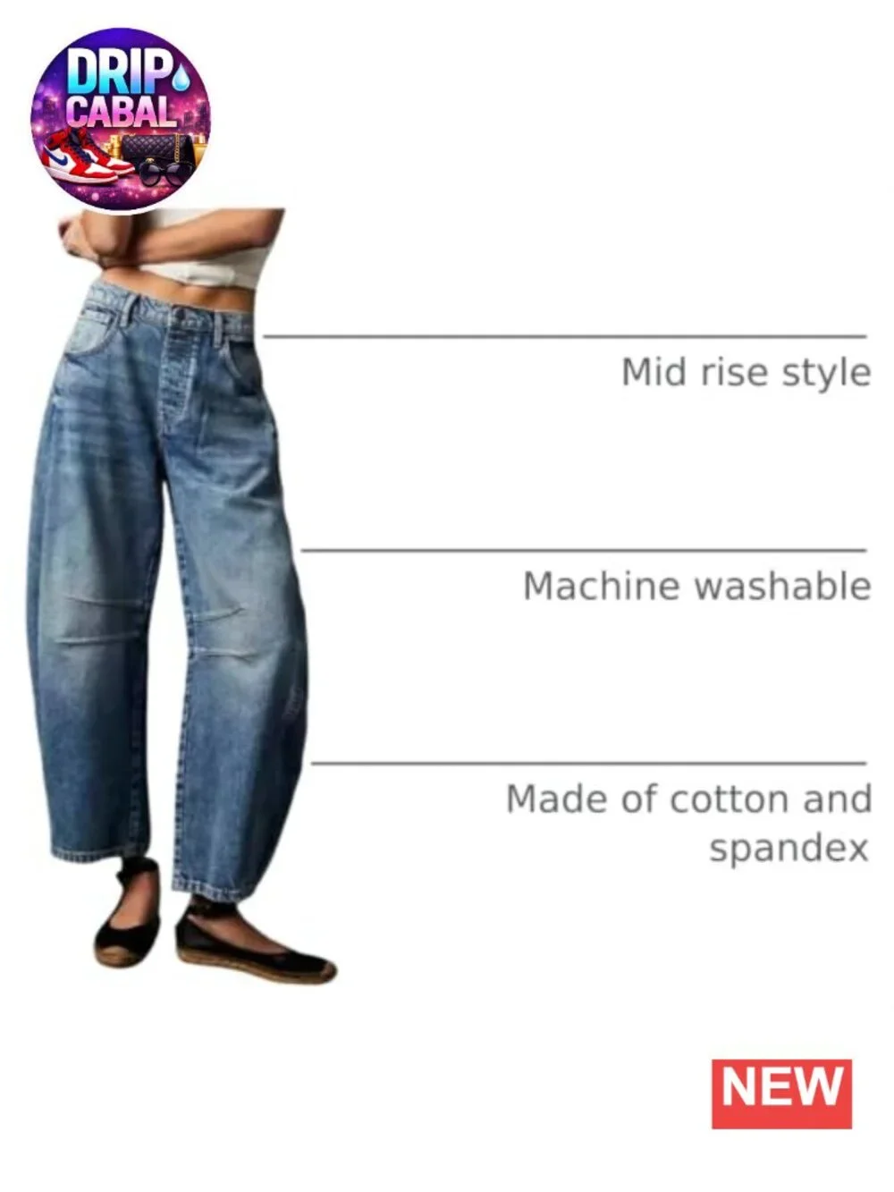 Women's Wide Leg Barrel Jeans Mid Rise Baggy Y2K Denim with Pockets